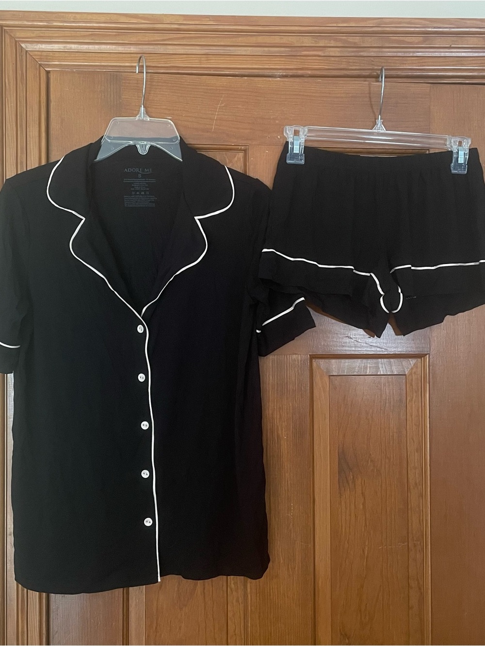 ADORE ME Black Short Sleeve Pajama Top & Shorts Set with White Piping NWT Size S